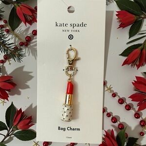 Kate Spade X Target Lipstick Bag Charm & Keychain New Gold Polka Dot Case